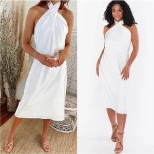 Show Me Your Mumu Jasmine Halter Vestido Midi Marfil Lujo Satén XXSMALL XXS - Imagen 1 de 9