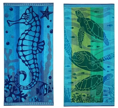 The Big One® Toalha de Praia Macia Oversized 100% Algodão Tartaruga Cavalo Marinho 36" X72" - Imagem 1 de 3