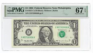 1995 $1 PHILADELPHIA FRN. PMG Superb Gem Uncirculated 67 EPQ Banknote. C/B Block - Picture 1 of 2