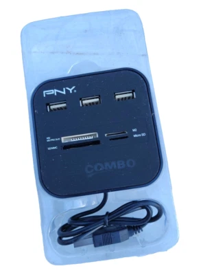 Lector de tarjetas flash PNY USB 2.0 y concentrador USB. SD, Micro SD, M2, 3 puertos USB  Foto 1 de 4
