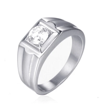 Anillo de 7,5 mm para hombre plata titanio acero redondo AAA CZ banda pulido 10 mm tamaño 7-12 Foto 1 de 4