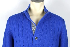 Tommy Bahama Blue Mens Lambswool Blend Cable Knit 4 Button Sweater Sz Large - Picture 1 of 5