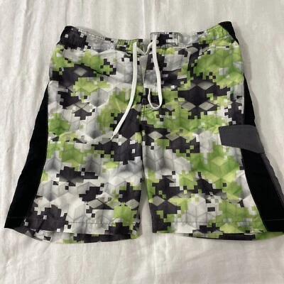 Pantalones Cortos Carga Natación Sonoma Negro Verde Malla Geométrica Cordón L Para Hombres Foto 1 de 4