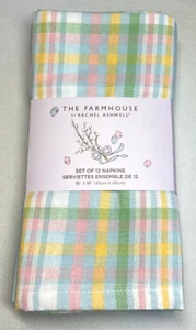 Rachel Ashwell THE FARMHOUSE NAPKINS (12) PASTEL PLAID BLUE 100% COTTON NIP - Picture 1 of 3