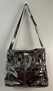 Emilie M Brown Simulated Leather Handbag Shiny Brown Color Purse Hobo Slouch - Picture 1 of 19