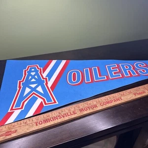 Vintage Houston Oilers Pennant Nissan Felt 30 Inches Red White Blue - Picture 1 of 7