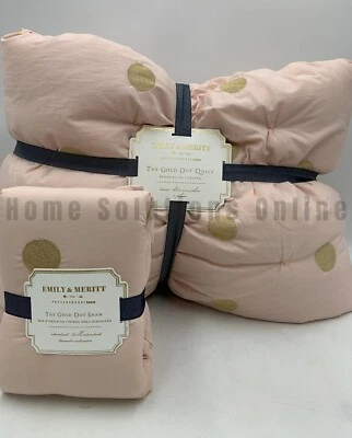 Стеганое одеяло Pottery Barn Teen Emily & Meritt Gold Polka Dot Twin & Sham стандартное розовое 4920B - Изображение 1 из 4