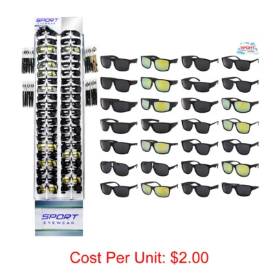WHOLESALE SUNGLASSES SPORT STYLES 180 PCS WITH DISPLAY BULK LOT SUNGLASS DEALS - Image 1 of 4