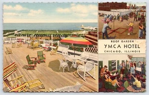 Postcard Roof Garden YMCA Hotel, Multi View, Chicago Illinois Unposted - Picture 1 of 2