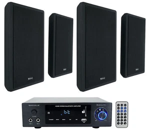 Amplificador Bluetooth estéreo doméstico Rockville BLUAMP 150 + 4 altavoces negros de montaje en pared - Imagen 1 de 11