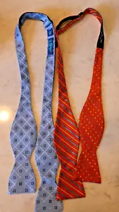 SET OF 2 Haspel Blue Diamond 100% Silk Men’s Neck Bow Ties Orange Reversible - Picture 1 of 6