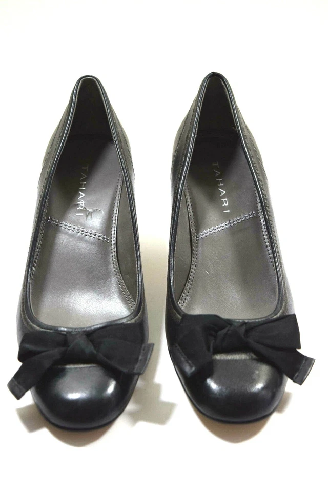 TAHARI女式威尼斯蝴蝶结皮鞋高跟鞋黑色高跟鞋6 — 第 1/4 张图片