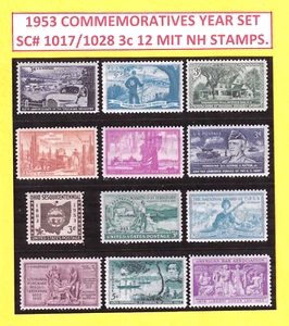 jis36 US BRIEFMARKEN 1953 JAHRGANGSSATZ SC# 1017/1028 3c LOT OF 12 **POSTFRISCH NH 439 - Bild 1 von 1