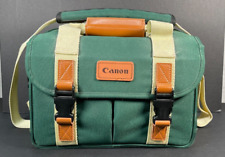 Canon Green And Tan Leather Handle Camera Carrying Case 11.5l x 7w x 7.5h inch