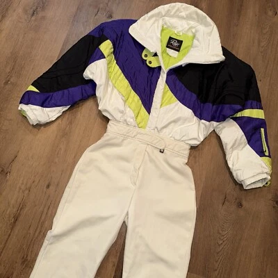 Traje de esquí Roffe de la década de 1980 traje de nieve retro nieve babero leggings vintage para mujer 8 Foto 1 de 4