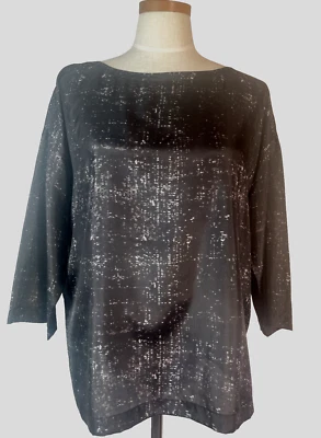 Blusa Top Eileen Fisher Starry 100% Seda Grande Negra Blanca Mediana Mínima Foto 1 de 4