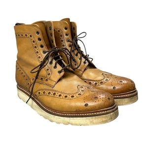 Grenson Fred V Brogue Boots Wingtip Brown Leather Tan Men Size 8.5 G - Picture 1 of 9