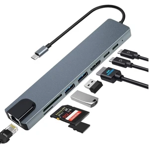 8 in1 RJ45 87W HUB Multiport Adapter Type-C To HDMI USB3.0 USB PD SD/TF 4K - Picture 1 of 9