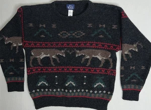 Vintage Woolrich Sweater Men Sz Large Hunting Deer Wool Knit Pullover 90s 80s - Picture 1 of 9