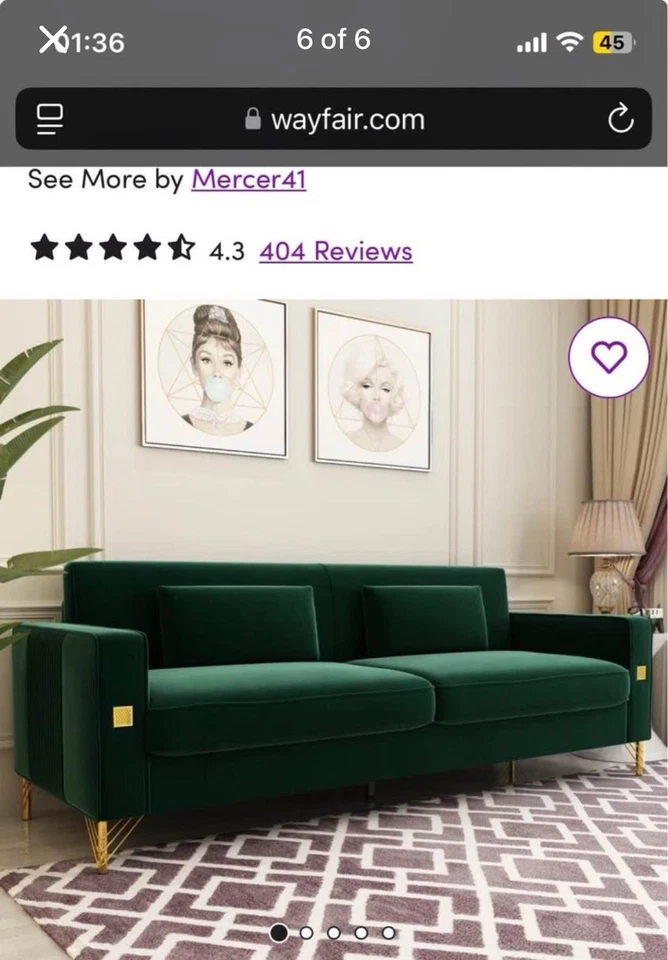 Sofá de salón verde esmeralda Foto 1 de 4