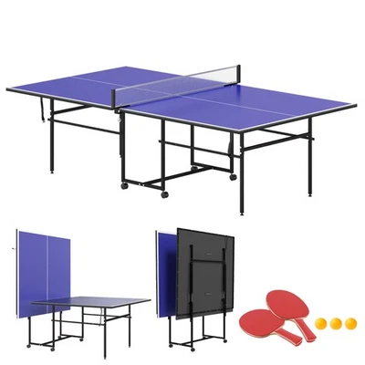Tischtennistisch Klappbar, Tischtennisplatte Outdoor Indoor mit Rollen Blau - Bild 1 von 4
