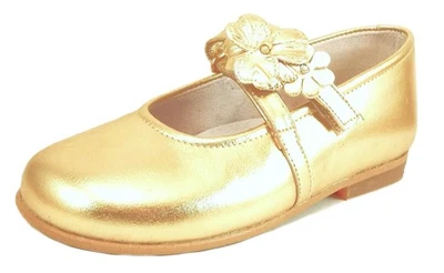 DE OSU -Spain -Girls Gold Leather Mary Jane  Party Dress Shoes -European -Size 9 - Image 1 of 4