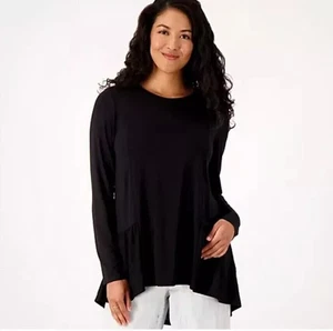 LOGO by Lori Goldstein Black Rayon Tunic Top w/ Mesh Jacquard Hem sz. 2X A522781 - Picture 1 of 12