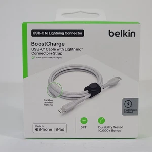 Belkin BoostCharge 5ft USB-C to Apple Connector + Strap Fast Charge Braided - Picture 1 of 6