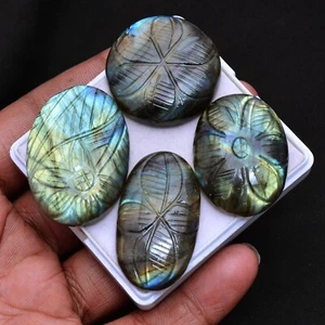 4 Pcs Natural Labradorite Pendant Size Hand Carving 32mm-39mm Flashy Gemstones - Picture 1 of 5