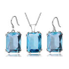 925 Silver Purple Crystal Waterdrop Pendant Jewelry Women Necklace Earrings Set