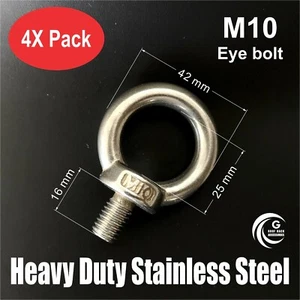 4X M10 EYE BOLT Heavy Duty STAINLESS STEEL Lifting Roof Rack Boat Shade 10mm - Bild 1 von 1