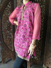 Boho Hippy Gypsy Tunic Blouse, Boho Pink Floral Embroidery Tunic Dresses S 
