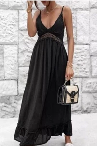 NWT💛 $425 Anthropologie JASON WU Black Halter Maxi Dress Crochet Nordstrom Sz S - Picture 1 of 18