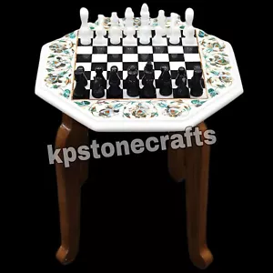 Luxury Marble Chess Table Top | Semi-Precious Stone Inlay with Black Onyx Box 13 - Picture 1 of 10