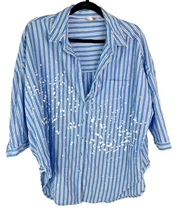 Camisa Anthropologie Pilcro Azul Rayas Pintura Salpicaduras XS/S De Gran Tamaño - Imagen 1 de 10