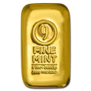 5 oz Cast-Poured Gold Bar - 9Fine Mint - SKU#211312