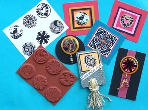 6 New 1" Round Unmounted Rubber Stamps for Clay, Paper, Shrink Art, Collage,PMC - Picture 1 of 1