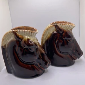 Vintage  Horse Bookend Vases Ceramic Brown  Drip Glaze HTF 5.75” - Picture 1 of 14