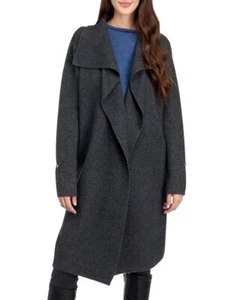 NEW 100% CASHMERE GRAY OPEN FRONT LONG JACKET COAT SIZE L $469 - Picture 1 of 4