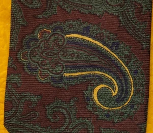 POLO RALPH LAUREN ~WINE RED GREEN PURPLE MUSTARD ~ PAISLEY ~ MENS WOOL TIE ~ 58" - Picture 1 of 4