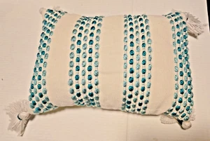 Throw Pillow- Beautiful Aqua Decor 14.5" X 9" Woven + Yarn - Picture 1 of 8