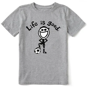 Life Is Good. Kids Original Jake Soccer Short Sleeve Crusher Tee, Heather Gray - Picture 1 of 2