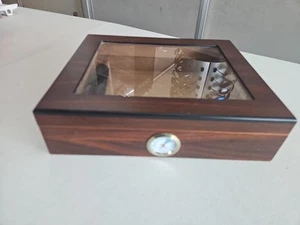 Vintage Cigar Humidor High Gloss Rosewood Box W/ Hygrometer - Picture 1 of 9