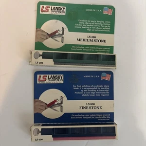 Lot 2 Lansky Sharpening Stones Files Fine 600 & Medium 280 Blue Green New - Picture 1 of 5