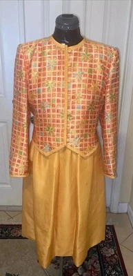 Traje de vestir chaqueta vintage William Pearson 2 piezas mezcla seda melocotón talla 8 ¡BONITO! Foto 1 de 4