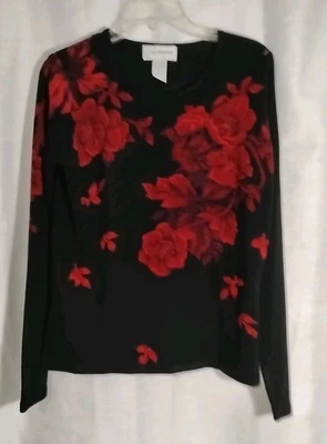 Женский пуловер Cathy Daniels L Цвет черный Красные розы Нечеткий Мягкий Свитер Женский - Изображение 1 из 4