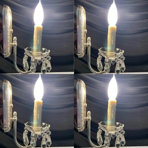 Set 4 RESTORED Vtg Crystal Wall Sconces SILVER PLATE Art Deco 1920s 1940s 2 Pair - Picture 1 of 19