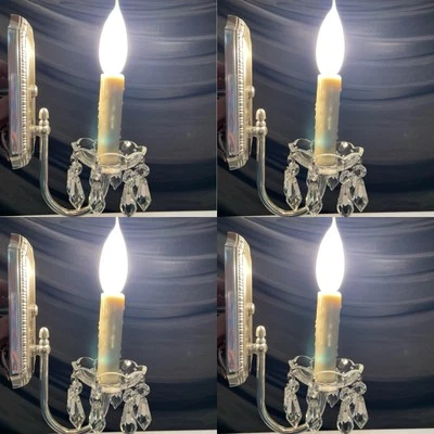 Set 4 RESTORED Vtg Crystal Wall Sconces SILVER PLATE Art Deco 1920s 1940s 2 Pair - Image 1 of 4