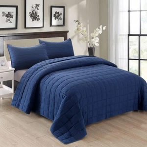 Quilts Twin Size Bedding Sets Navy Blue Bedspread Soft Pre-Washed Quilt Winter B - Picture 1 of 8
