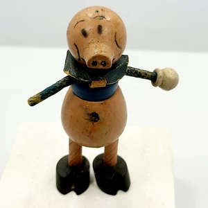 RARO Antiguo 1920 3 LITTLE PIGS WOOD Figura WALT DISNEY Pintado a Mano 3.25" - Imagen 1 de 11